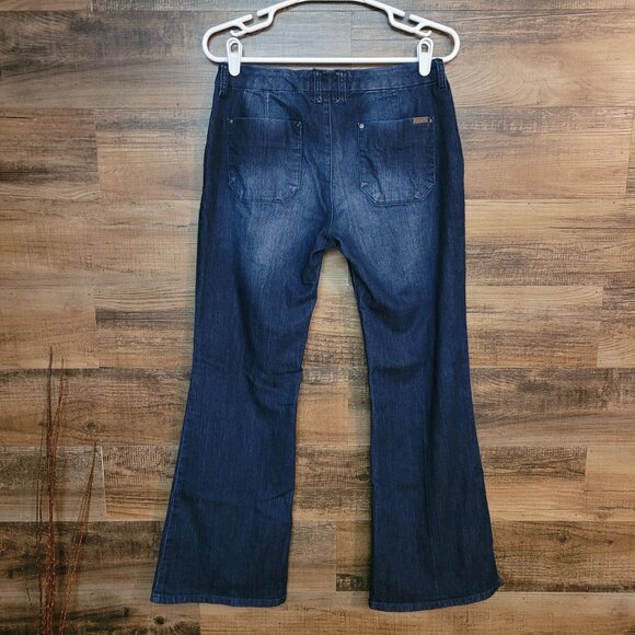 Dear John Jeans 29 P Trouser Flare Mid Rise Blizzard Dark Wash Stretch Denim - Picture 2 of 12